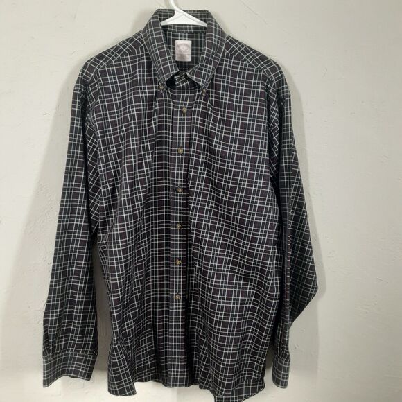 Brooks Brothers Mens L Blue Plaid Check Long Sleeve Button Up Shirt Non Iron - Picture 1 of 8